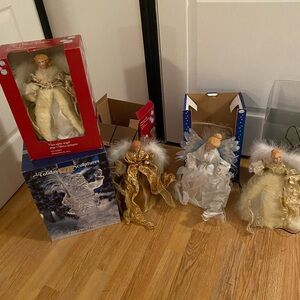 Elegant Angel Figurine Set - Gold, White, and Cream